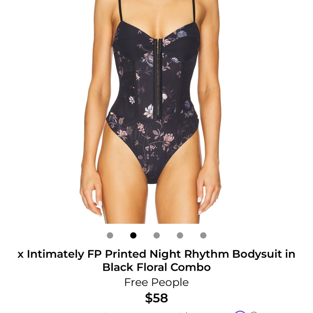 Free People Black and Pink Floral Bodysuit